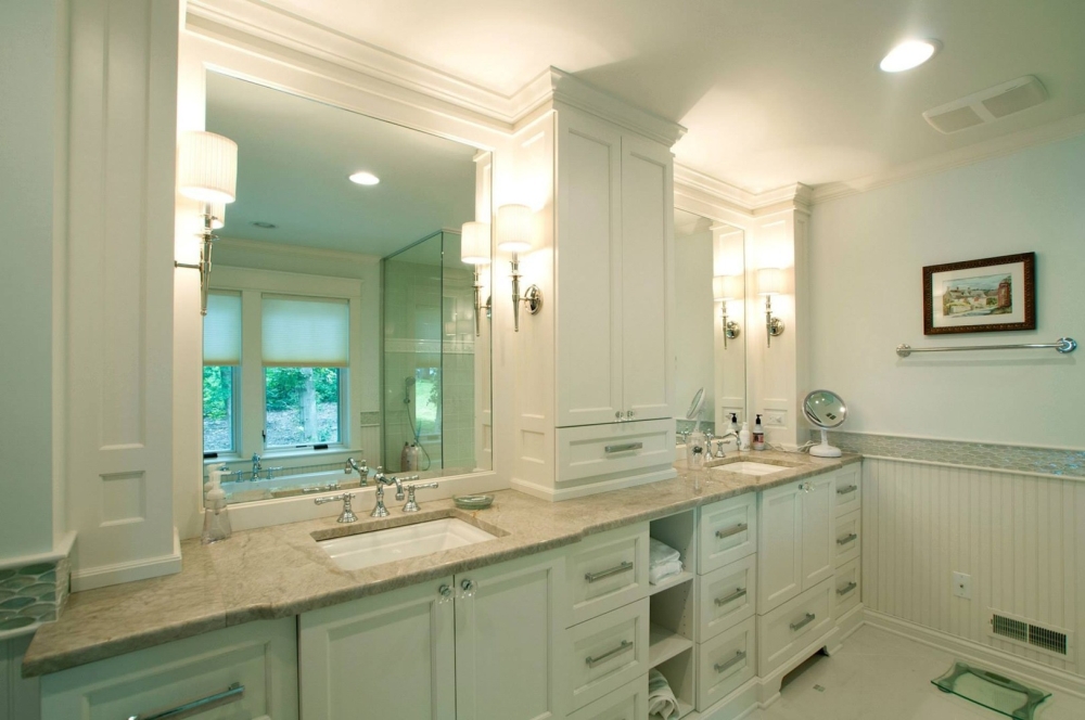 Lake Geneva master bathroom is divided into a his and hers side for convenience Lake Geneva master bath